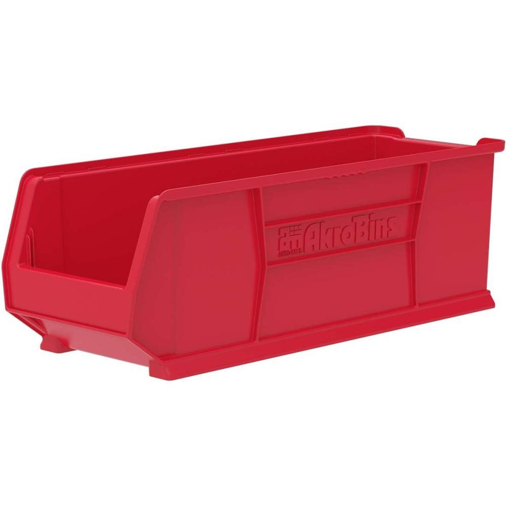 image:imageAkroMils 30292 SuperSize AkroBins Plastic Storage Bins SpaceSaving Stackable Bins for Garage Classroom Warehouse Organization 30 L x 11 W x 10 H Clear 4PackRed 4Pack