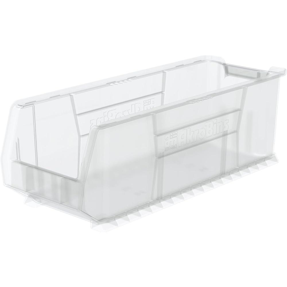 image:imageAkroMils 30292 SuperSize AkroBins Plastic Storage Bins SpaceSaving Stackable Bins for Garage Classroom Warehouse Organization 30 L x 11 W x 10 H Clear 4PackClear 4Pack
