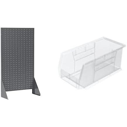 image:imageAkroMils 36x13x66 Louvered Steel Single Sided Floor Rack Organizer with 12Pack of 11 x5 x5 AkroBins Stackable Plastic Storage Bins Clear Organization Bundle for Garage Workshop Classroom