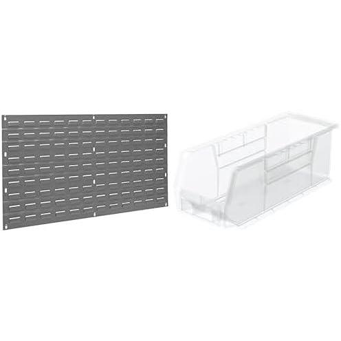 image:imageAkroMils 36x19 Steel Wall Mount Louvered Panel with 12Pack of 11x4x4 AkroBins Stackable Plastic Storage Bins Clear Organization Bundle for Garage Workshop Classroom