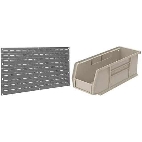 image:imageAkroMils 36x19 Steel Wall Mount Louvered Panel with 12Pack of 11x4x4 AkroBins Stackable Plastic Storage Bins Stone Organization Bundle for Garage Workshop Classroom