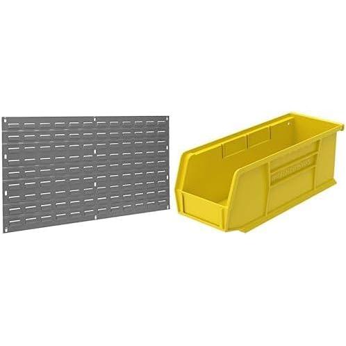 image:imageAkroMils 36x19 Steel Wall Mount Louvered Panel with 12Pack of 11x4x4 AkroBins Stackable Plastic Storage Bins Yellow Organization Bundle for Garage Workshop Classroom