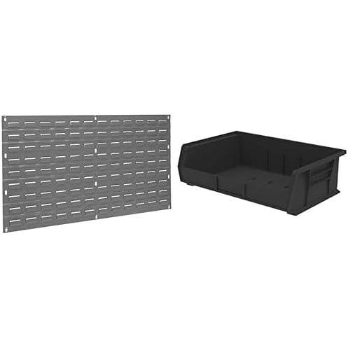 image:imageAkroMils 36x19 Steel Wall Mount Louvered Panel with 6Pack of 11x16x5 AkroBins Stackable Plastic Storage Bins Black Organization Bundle for Garage Workshop Classroom