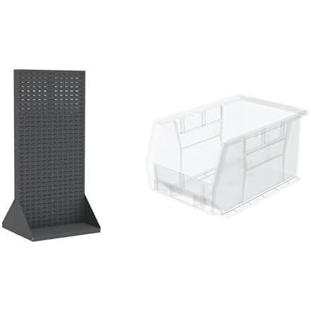 image:imageAkroMils 36x32x75 Louvered Steel Double Sided Floor Rack Organizer with 12Pack of 9x6x5 AkroBins Stackable Plastic Storage Bins Clear Organization Bundle for Garage Workshop Classroom
