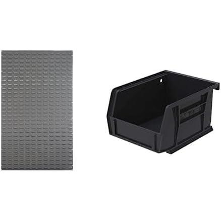 image:imageAkroMils 36x61 Steel Wall Mount Louvered Panel with 24Pack of 5 x4 x3 AkroBins Stackable Plastic Storage Bins Black Organization Bundle for Garage Workshop Classroom