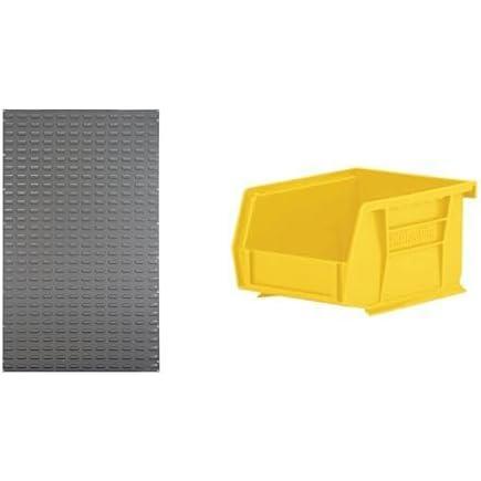 image:imageAkroMils 36x61 Steel Wall Mount Louvered Panel with 24Pack of 5 x4 x3 AkroBins Stackable Plastic Storage Bins Yellow Organization Bundle for Garage Workshop Classroom