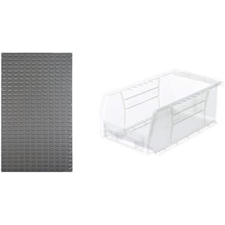 image:imageAkroMils 36x61 Steel Wall Mount Louvered Panel with 24Pack of 7 x4 x3 AkroBins Stackable Plastic Storage Bins Clear Organization Bundle for Garage Workshop Classroom
