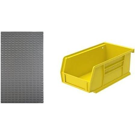 image:imageAkroMils 36x61 Steel Wall Mount Louvered Panel with 24Pack of 7 x4 x3 AkroBins Stackable Plastic Storage Bins Yellow Organization Bundle for Garage Workshop Classroom