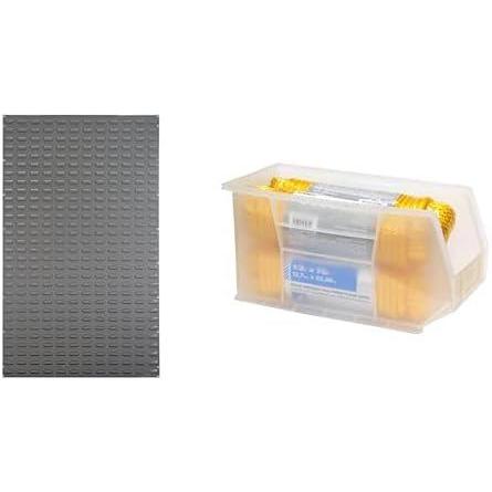 image:imageAkroMils 36x61 Steel Wall Mount Louvered Panel with 6Pack of 18x825x9 AkroBins Stackable Plastic Storage Bins Clear Organization Bundle for Garage Workshop Classroom