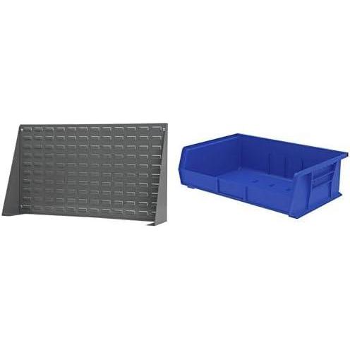 image:imageAkroMils 36x8x20 Steel Louvered Panel Work Bench Storage Rack with 6Pack of 11 x16 x5 AkroBins Stackable Plastic Storage Bins Blue Organization Bundle for Garage Workshop Classroom