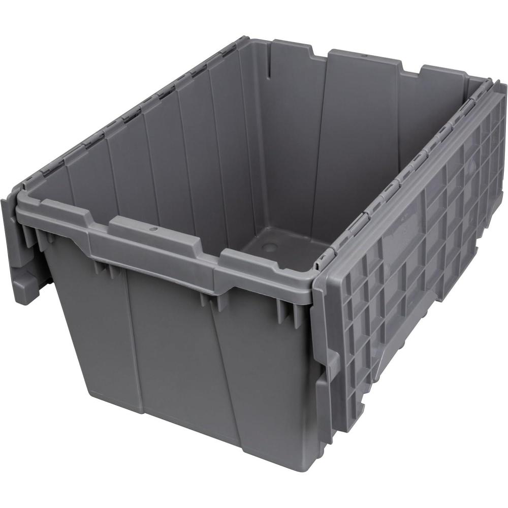 image:imageAkroMils 39120 Industrial Lidded Plastic Storage Container Nesting and Stackable Plastic Storage Box with Lid Attached Organization Tote for Garage and Warehouse 215x1525x125 Green 6PackGray