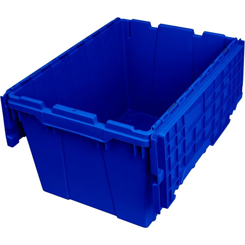 image:imageAkroMils 39120 Industrial Lidded Plastic Storage Container Nesting and Stackable Plastic Storage Box with Lid Attached Organization Tote for Garage and Warehouse 215x1525x125 Green 6PackBlue
