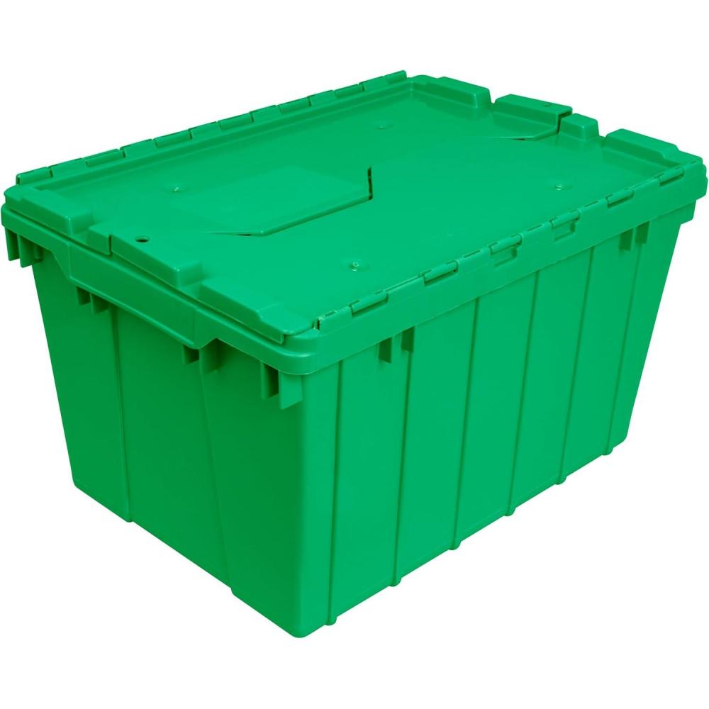 image:imageAkroMils 39120 Industrial Lidded Plastic Storage Container Nesting and Stackable Plastic Storage Box with Lid Attached Organization Tote for Garage and Warehouse 215x1525x125 Green 6PackGreen