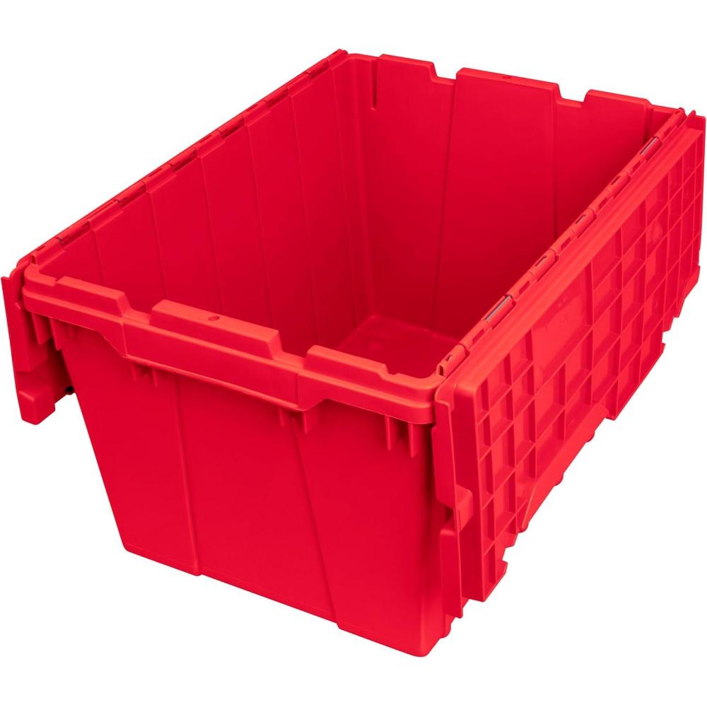 image:imageAkroMils 39120 Industrial Lidded Plastic Storage Container Nesting and Stackable Plastic Storage Box with Lid Attached Organization Tote for Garage and Warehouse 215x1525x125 Green 6PackRed