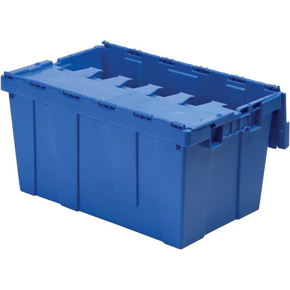 image:imageBuckhorn AR2717120204000 Industrial Plastic Stackable Storage KeepBox Tote Container with Hinged Attached Lid 27Inch L x 17Inch W x 12Inch H GreenBlue