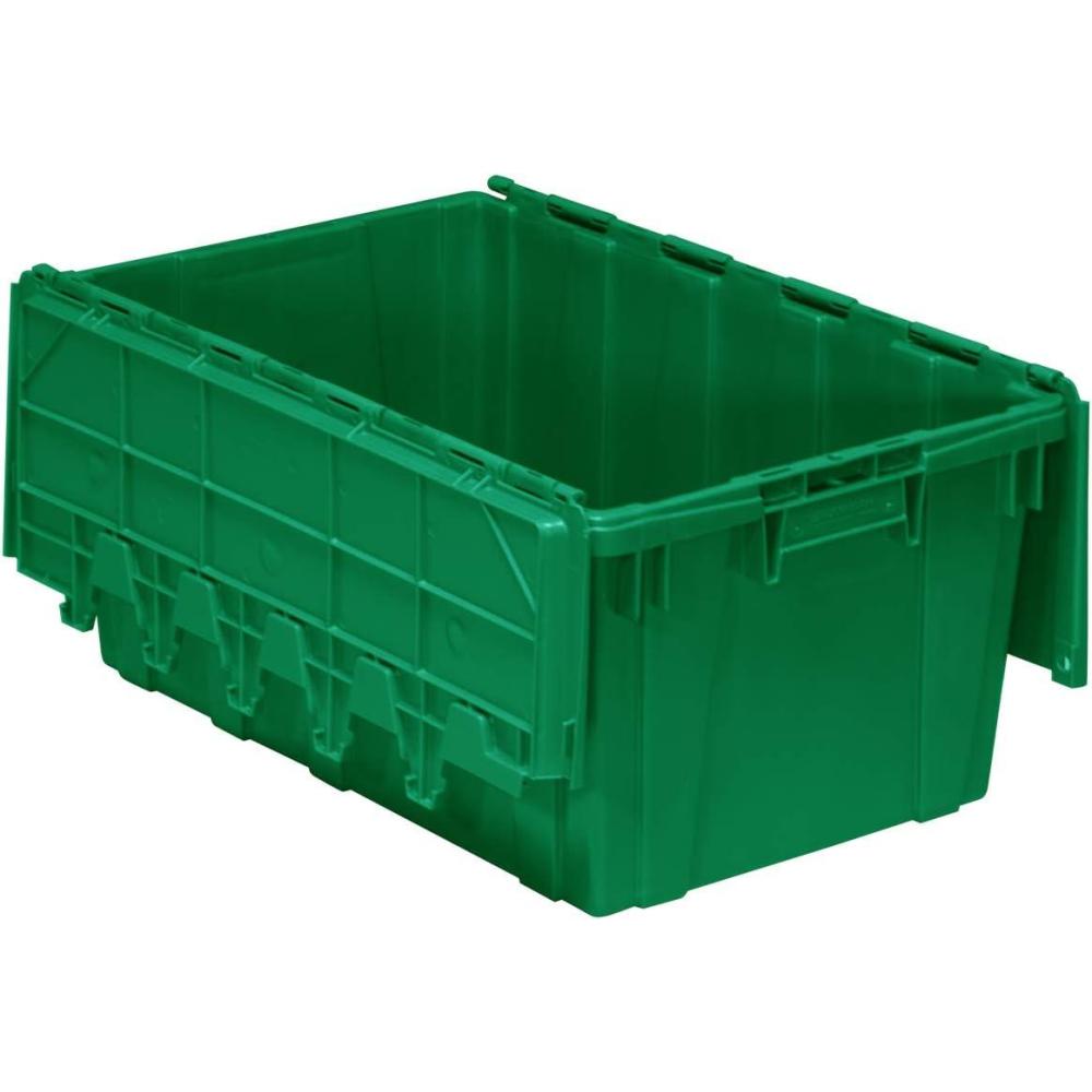 image:imageBuckhorn AR2717120204000 Industrial Plastic Stackable Storage KeepBox Tote Container with Hinged Attached Lid 27Inch L x 17Inch W x 12Inch H GreenGreen