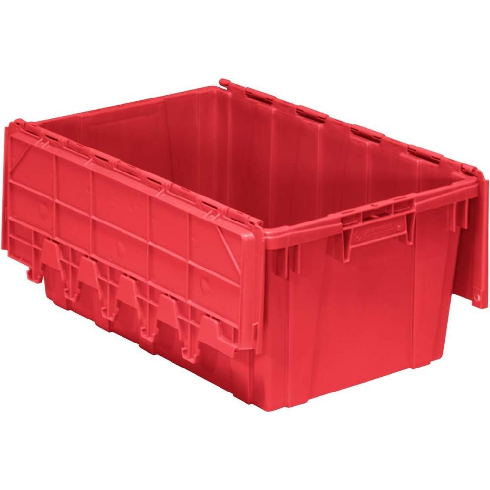 image:imageBuckhorn AR2717120204000 Industrial Plastic Stackable Storage KeepBox Tote Container with Hinged Attached Lid 27Inch L x 17Inch W x 12Inch H GreenRed