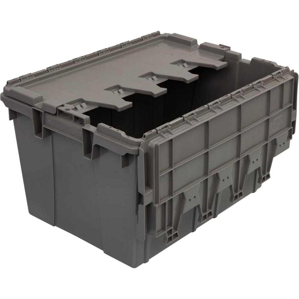 image:imageBuckhorn Industrial Lidded Plastic Storage Container Nesting and Stackable Plastic Storage Box with Lid Attached Organization Tote for Garage and Warehouse 12 Gallon Capacity 21x15x12 GrayGrey
