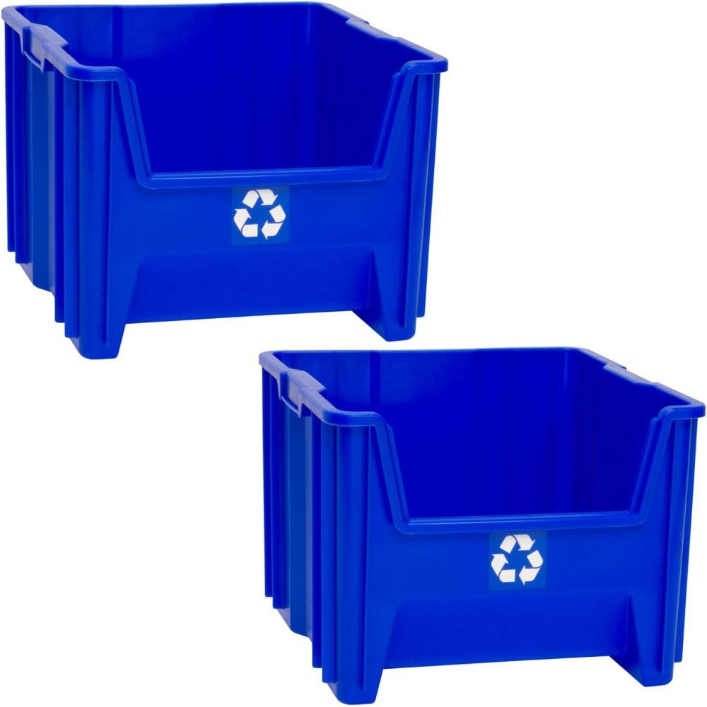 image:imageREADYSPACE Commercial Industrial Heavy Duty Stackable OpenFront Recycling Bin Box Containers 12 Gallon 2 Pack Blue12 Gallon 2 Pack
