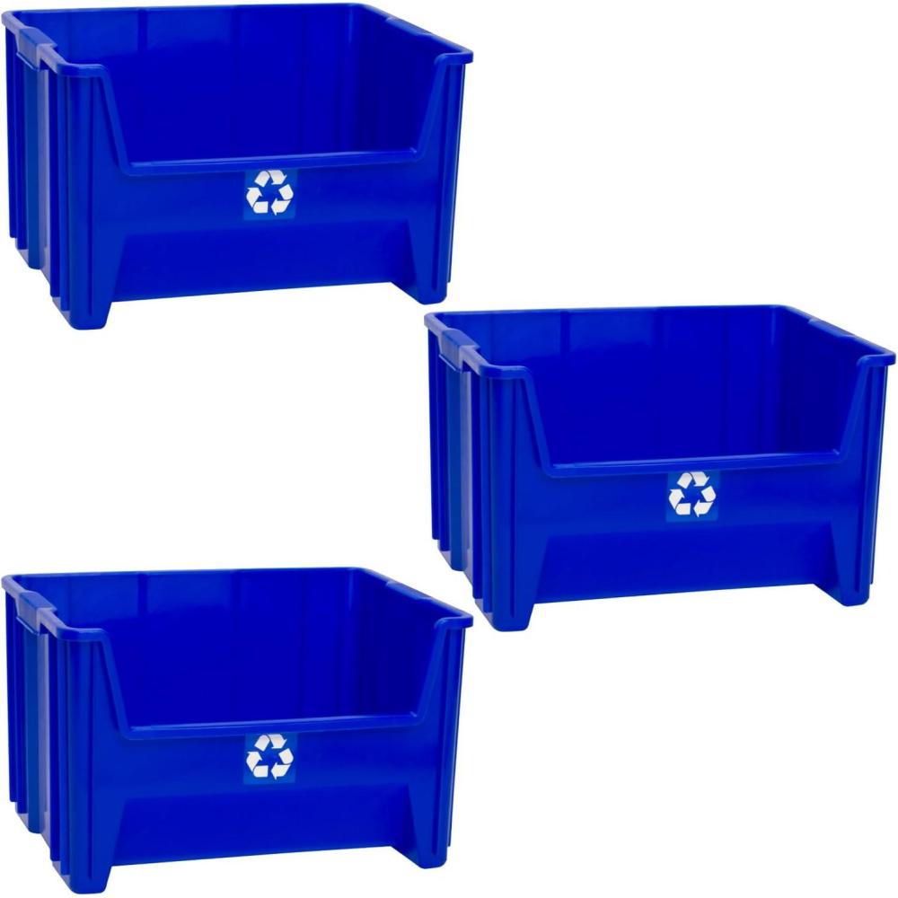 image:imageREADYSPACE Commercial Industrial Heavy Duty Stackable OpenFront Recycling Bin Box Containers 12 Gallon 2 Pack Blue125 Gallon Pack of 3