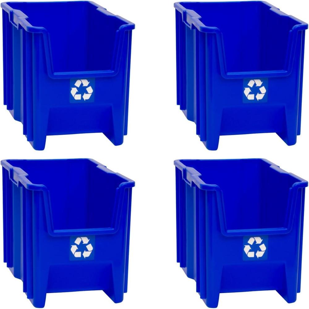 image:imageREADYSPACE Commercial Industrial Heavy Duty Stackable OpenFront Recycling Bin Box Containers 12 Gallon 2 Pack Blue7 Gallon 4 Pack