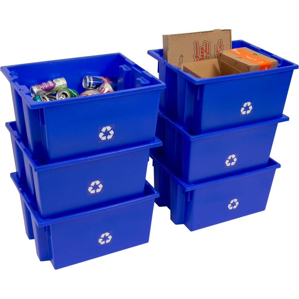 image:imageReadySpace 6Pack Commercial Industrial Heavy Duty Stackable Large Capacity Recycling Bin Box Containers 9 Gallon 1912Inch x 1512Inch x 10Inch Blue9 Gallon 1912Inch x 1512Inch x 10Inch