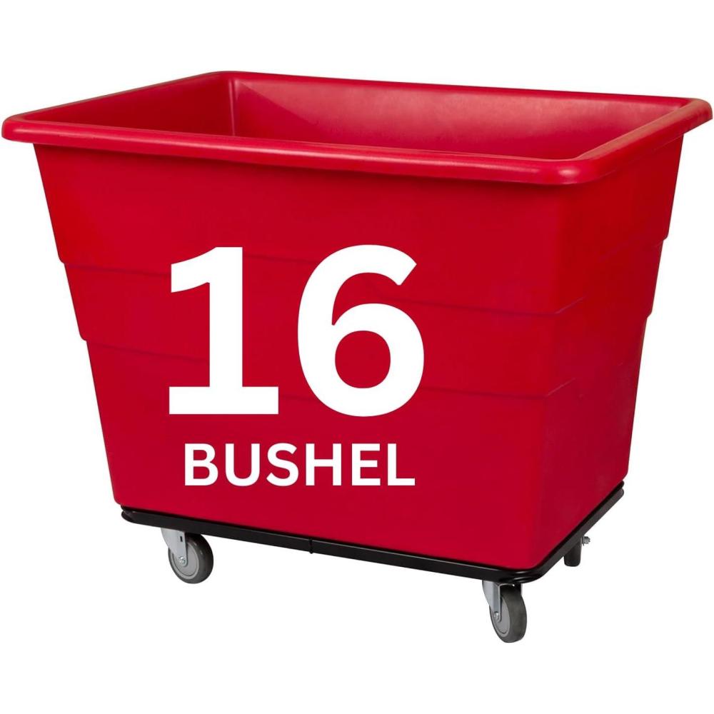 image:imageReadySpace Commercial 16 Bushel Utility Cart with Steel Base Poly Box Basket Truck Laundry Cart and Rolling Trash Bin 47Inch x 3475Inch x 355Inch 1000 Pound Weight Capacity GrayRed