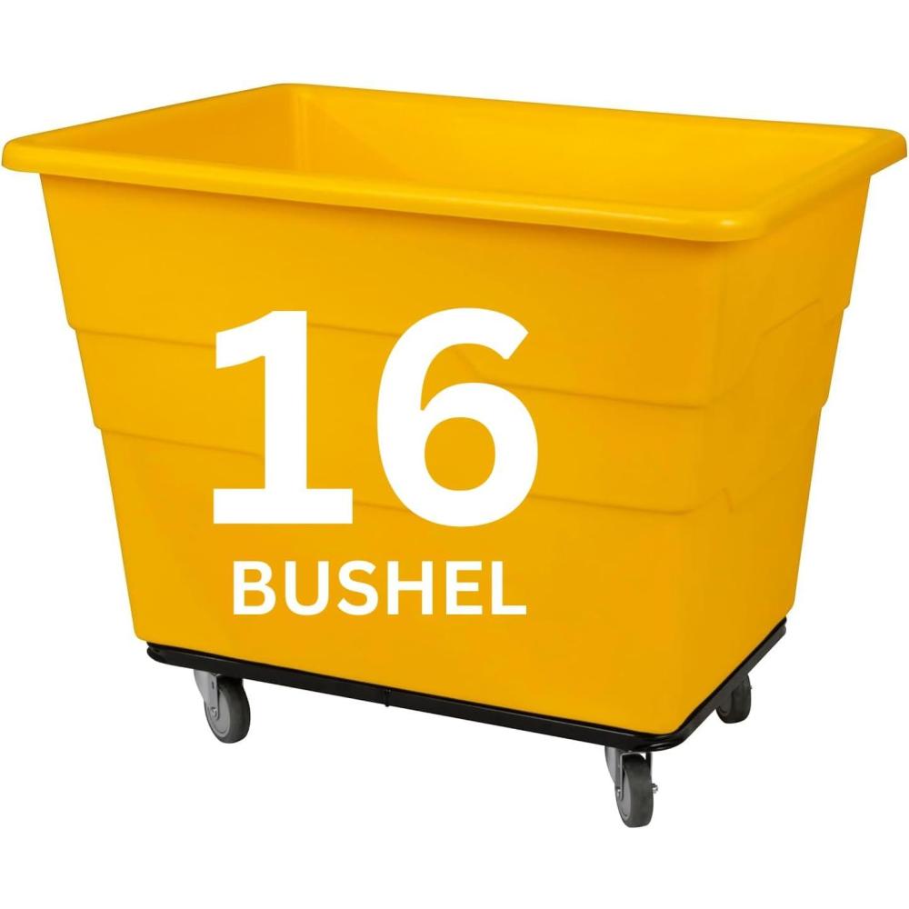 image:imageReadySpace Commercial 16 Bushel Utility Cart with Steel Base Poly Box Basket Truck Laundry Cart and Rolling Trash Bin 47Inch x 3475Inch x 355Inch 1000 Pound Weight Capacity GrayYellow