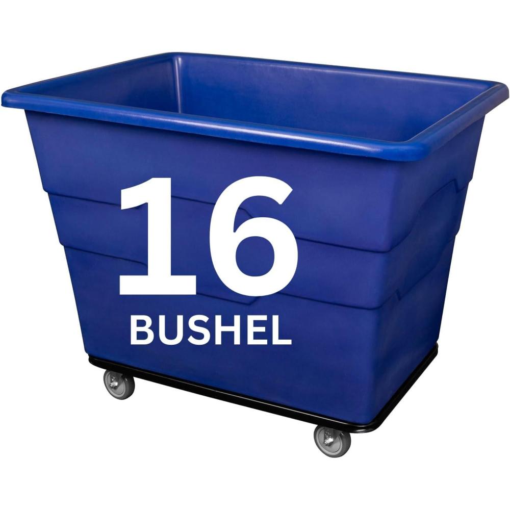 image:imageReadySpace Commercial 16 Bushel Utility Cart with Steel Base Poly Box Basket Truck Laundry Cart and Rolling Trash Bin 47Inch x 3475Inch x 355Inch 1000 Pound Weight Capacity GrayBlue