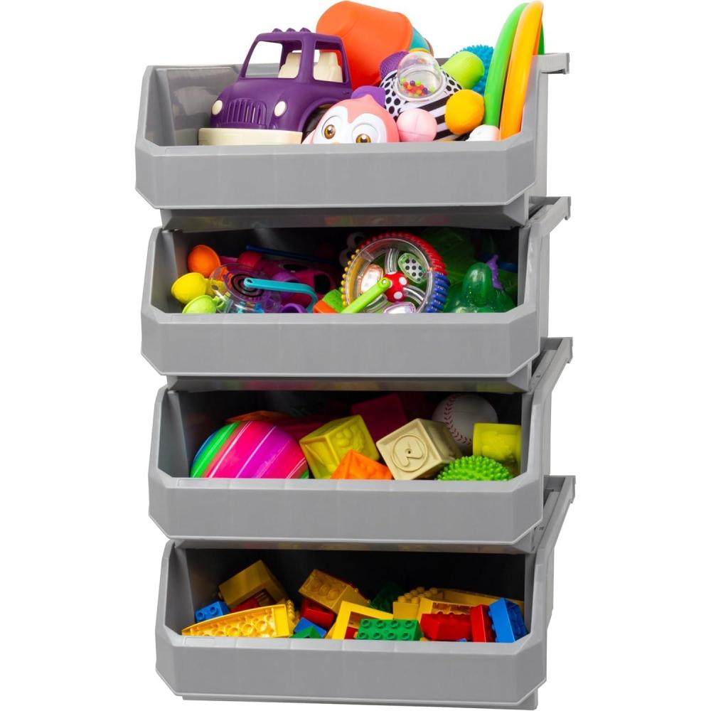 image:imageReadySpace Plastic Containers for Organizing and Storage Bins for Closet Kitchen Office Garage or Pantry Organization Stackable Bins Extra Large 148 x 165 x 7 4Pack GreyGrey