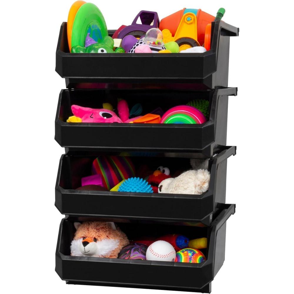 image:imageReadySpace Plastic Containers for Organizing and Storage Bins for Closet Kitchen Office Garage or Pantry Organization Stackable Bins Extra Large 148 x 165 x 7 4Pack GreyBlack