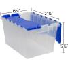 Akro-Mils KeepBox 12 Gallon Storage Container, Nesting and Stackable Plastic Storage Box with Lid Attached and Rails for Letter Size Hanging File Folders, 21″ x 15″ x 12″, Clear/Blue(6-Pack)