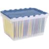Akro-Mils KeepBox 12 Gallon Storage Container, Nesting and Stackable Plastic Storage Box with Lid Attached and Rails for Letter Size Hanging File Folders, 21″ x 15″ x 12″, Clear/Blue(6-Pack)