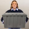Buckhorn Industrial Lidded Plastic Storage Container, Nesting and Stackable Plastic Storage Box with Lid Attached, Organization Tote for Garage and Warehouse, 12 Gallon Capacity, 21″x15″x12″, Gray(Grey)
