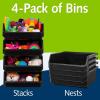 ReadySpace Plastic Containers for Organizing and Storage Bins for Closet, Kitchen, Office, Garage or Pantry Organization, Stackable Bins, Extra Large (14.8″ x 16.5″ x 7″), 4-Pack, Grey(Black)