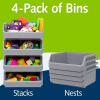 ReadySpace Plastic Containers for Organizing and Storage Bins for Closet, Kitchen, Office, Garage or Pantry Organization, Stackable Bins, Extra Large (14.8″ x 16.5″ x 7″), 4-Pack, Grey(Blue)