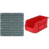 Akro-Mils 18″x19″ Steel Wall Mount Louvered Panel with 12-Pack of 11 x5 x5 AkroBins Stackable Plastic Storage Bins (Red), Organization Bundle for Garage, Workshop, Classroom