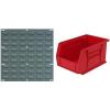 Akro-Mils 18″x19″ Steel Wall Mount Louvered Panel with 12-Pack of 9 x6 x5 AkroBins Stackable Plastic Storage Bins (Red), Organization Bundle for Garage, Workshop, Classroom
