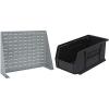 Akro-Mils 28″x8″x20″ Steel Louvered Panel Work Bench Storage Rack with 12-Pack of 11 x5 x5 AkroBins Stackable Plastic Storage Bins (Black), Organization Bundle for Garage, Workshop, Classroom