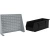 Akro-Mils 28″x8″x20″ Steel Louvered Panel Work Bench Storage Rack with 12-Pack of 15 x5 x5 AkroBins Stackable Plastic Storage Bins (Black), Organization Bundle for Garage, Workshop, Classroom