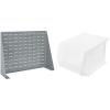 Akro-Mils 28″x8″x20″ Steel Louvered Panel Work Bench Storage Rack with 6-Pack of 11 x8 x7 AkroBins Stackable Plastic Storage Bins (Clear), Organization Bundle for Garage, Workshop, Classroom