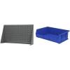 Akro-Mils 36″x8″x20″ Steel Louvered Panel Work Bench Storage Rack with 6-Pack of 11 x16 x5 AkroBins Stackable Plastic Storage Bins (Blue), Organization Bundle for Garage, Workshop, Classroom