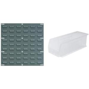 Akro-Mils 18″x19″ Steel Wall Mount Louvered Panel with 12-Pack of 15 x5 x5 AkroBins Stackable Plastic Storage Bins (Clear), Organization Bundle for Garage, Workshop, Classroom