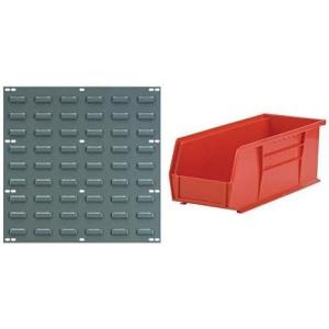 Akro-Mils 18″x19″ Steel Wall Mount Louvered Panel with 12-Pack of 15 x5 x5 AkroBins Stackable Plastic Storage Bins (Red), Organization Bundle for Garage, Workshop, Classroom