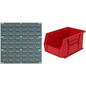 Akro-Mils 18″x19″ Steel Wall Mount Louvered Panel with 12-Pack of 9 x6 x5 AkroBins Stackable Plastic Storage Bins (Red), Organization Bundle for Garage, Workshop, Classroom