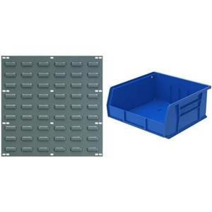 Akro-Mils 18″x19″ Steel Wall Mount Louvered Panel with 6-Pack of 11 x11 x5 AkroBins Stackable Plastic Storage Bins (Blue), Organization Bundle for Garage, Workshop, Classroom