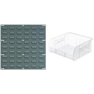 Akro-Mils 18″x19″ Steel Wall Mount Louvered Panel with 6-Pack of 11 x11 x5 AkroBins Stackable Plastic Storage Bins (Clear), Organization Bundle for Garage, Workshop, Classroom