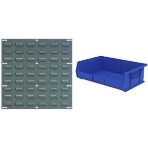Akro-Mils 18″x19″ Steel Wall Mount Louvered Panel with 6-Pack of 11 x16 x5 AkroBins Stackable Plastic Storage Bins (Blue), Organization Bundle for Garage, Workshop, Classroom