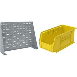 Akro-Mils 28″x8″x20″ Steel Louvered Panel Work Bench Storage Rack with 12-Pack of 11 x5 x5 AkroBins Stackable Plastic Storage Bins (Yellow), Organization Bundle for Garage, Workshop, Classroom
