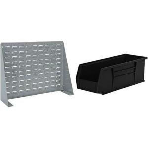 Akro-Mils 28″x8″x20″ Steel Louvered Panel Work Bench Storage Rack with 12-Pack of 15 x5 x5 AkroBins Stackable Plastic Storage Bins (Black), Organization Bundle for Garage, Workshop, Classroom